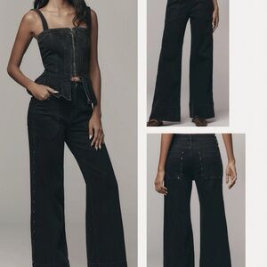 Anthropologie Black Wide-Leg High-Rise Jeans with Stud Detail - NWT, size 26